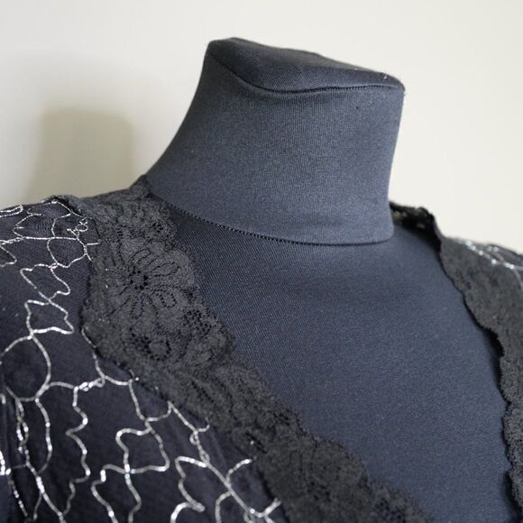 Vintage Betsey Johnson Embroidered Black Wrap Midi Dress Sz M - Picture 6 of 6